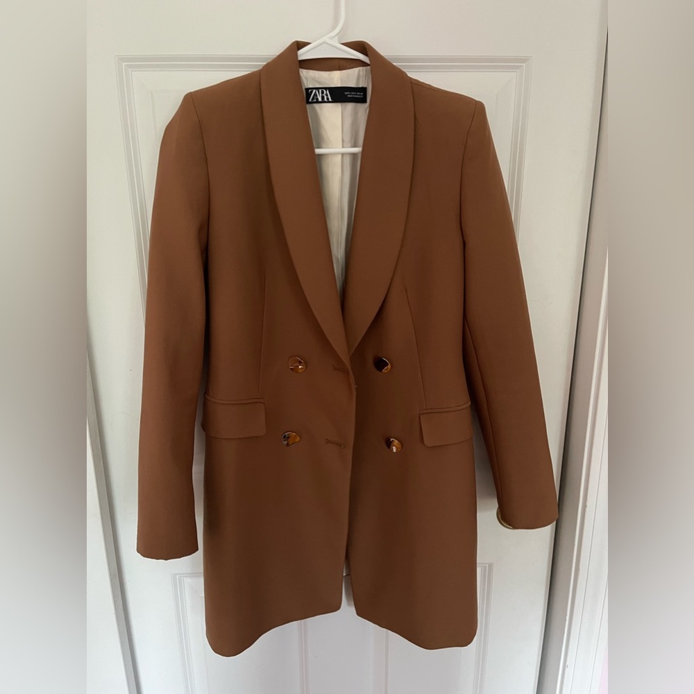 Double Breasted Tan Zara Blazer Coat